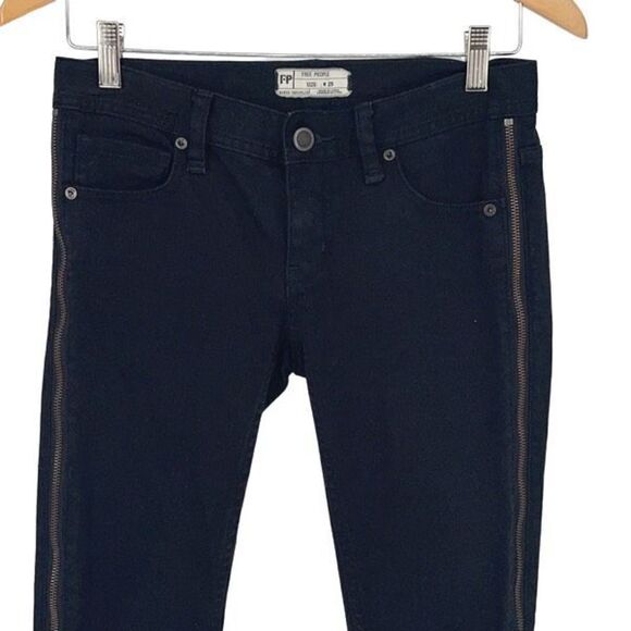 Free People Womens Levon Side Zipper Skinny Jeans Stretch Denim Black Size 25 - Picture 3 of 10